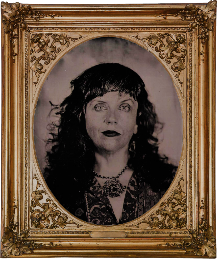Alternative process photo of Jennie Lightweis-Goff in an ornate frame.